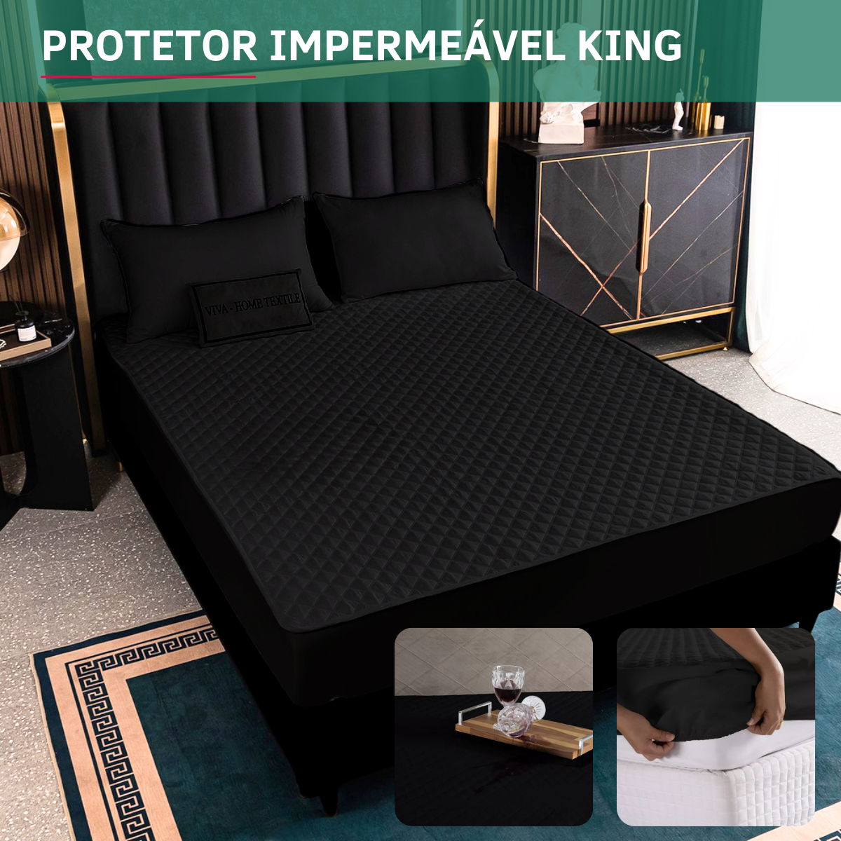 Capa Protetora Para Colchão King Impermeável Antialérgica Matelada Respirável Toque Macio E Não Esquenta Preto
