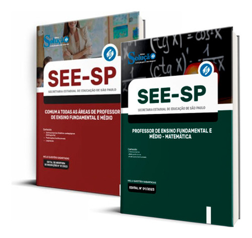 Kit See Sp Comum Professor Ensino Fundamental E Médio + Matemática - Ed. Solução, De Professores Especializados. Editora Solução Concursos, Capa Mole, Edição Oficial Em Português, 2023