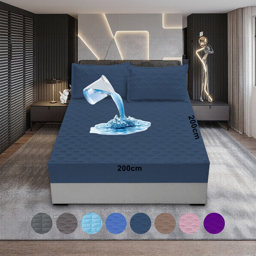 Protector De Colchón Impermeable, Fundas Para Colchones Azul Oscuro_wifi Súper King 200*200+35cm