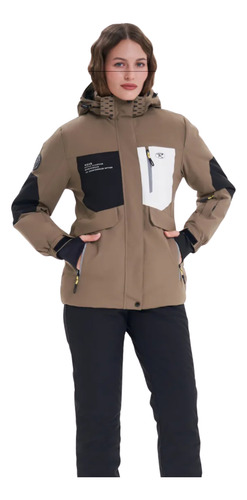 Campera Ski Snowboard Mujer Trampa De Nieve Impermeable Beige Oscuro Xl