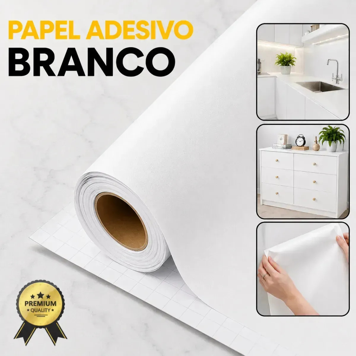 Papel Adesivo 6 Metros X 45cm Envelopamento Móveis E Parede Branco Fosco Autocolante Lavável Vinílico