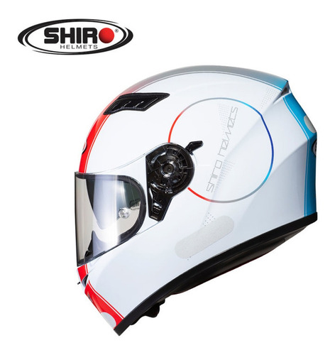 Casco de moto con gafas de interior Sun Shiro Sh 600, color blanco robótico, blanco/rojo/azul, talla XXL/64