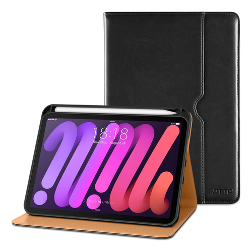 iPad Mini 6 Funda Dtto Cuero Premium Folio Negocio Negro