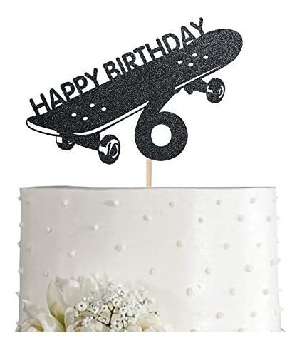 Skateboard 6 Cake Topper, Boy Girl Sport Happy 6th Kzxxu