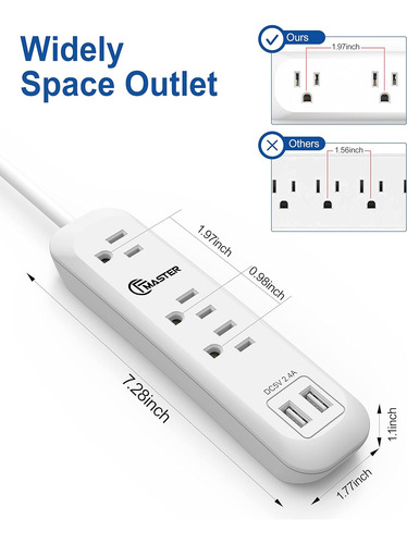 Usb Power Strip Surge Protector Extension Cord De Extensión