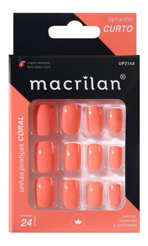 Unhas Postiças Coral Macrilan Curto Up214a C/24