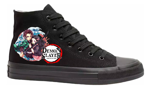 Zapatillas Con Caña Escolar Negra Demon Slayer #d2