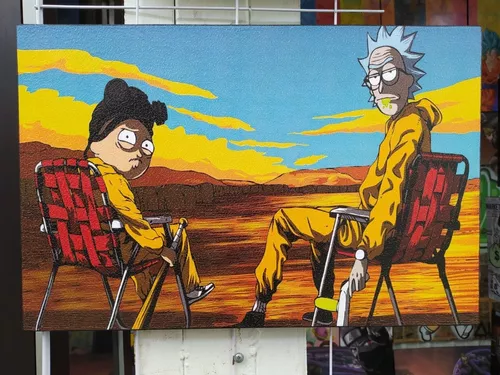 Quadro Decorativo Mosaico Rick Morty Breaking Bad 158x65