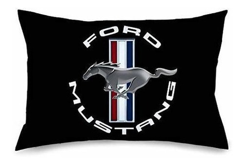 Funda De Almohada Ford Mustang Tri Bar Logo Negro Blanco