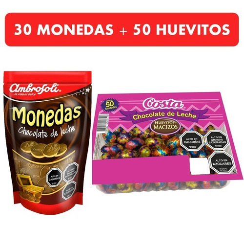 Pack Especial Pascua, 30 Monedas + 50 Huevitos De Chocolate.