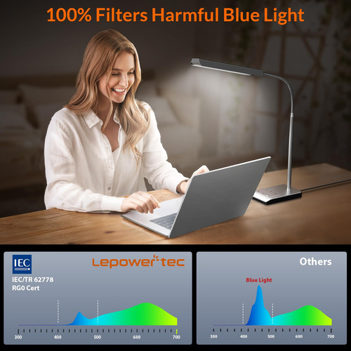 Lâmpada De Mesa Led Lepower-tec 12w 750lm Eye-caring 60 Modo