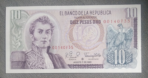 Billete De 10 Pesos El Año 1980, Reposición 