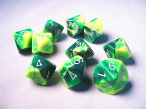 Juegos De Dados De Chessex: Geminis Verde Y Amarillo Con Pla