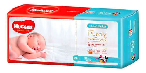 Pañales Huggies Natural Care X34 Con Toallitas Ub