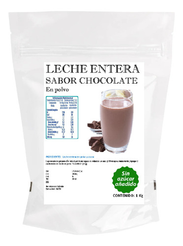 1 Kg De Leche Entera De Chocolate En Polvo Sin Azucar (10 L)