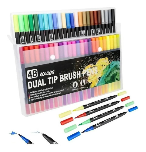 Imagen 6 de 6 de Plumones Punta Pincel Brush 48 Colores Marcadores Lettering