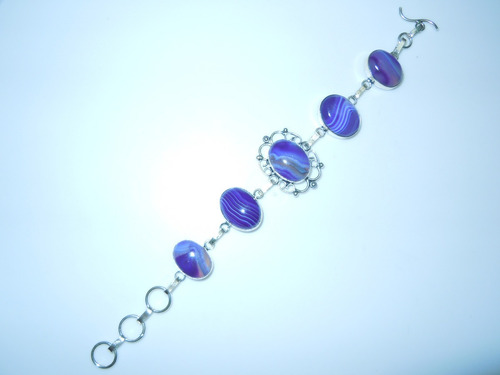 Pulsera Brazalete Bañada En Plata 925 Con Onyx Púrpura