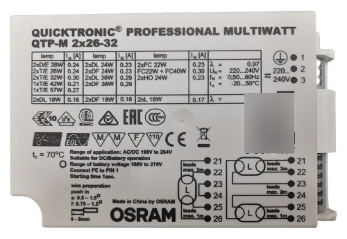 Reactancia Electronica Multiwatt 2x26-32w. Osram