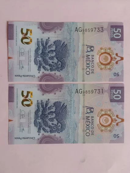 Dos Billetes De 50 Pesos, Ajolote México Serie Ag