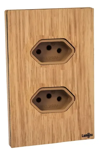 Tomada Dupla 20a Glass Espelho Em Acrílico 4x2 Lumenx Cor Madeira