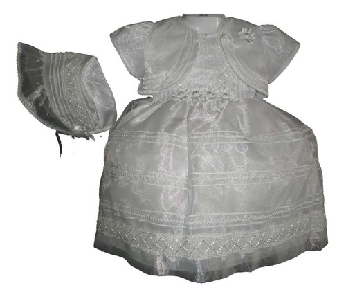 Ropon Vestido Blanco Bautizo Organza Bordada Saco Gorro