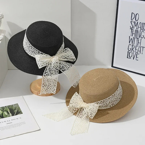 Sombrero De Paja Con Lazo Para Mujer Con Protección Solar Gr