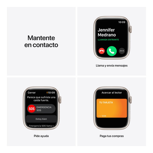 Imagen 7 de 9 de Apple Watch Series 7 (GPS, 45mm) - Caja de aluminio color blanco estelar - Correa deportiva blanco estelar