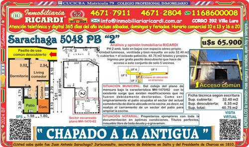 Chapado A La Antigua Ph 2 Amb. Lateral Con Patio