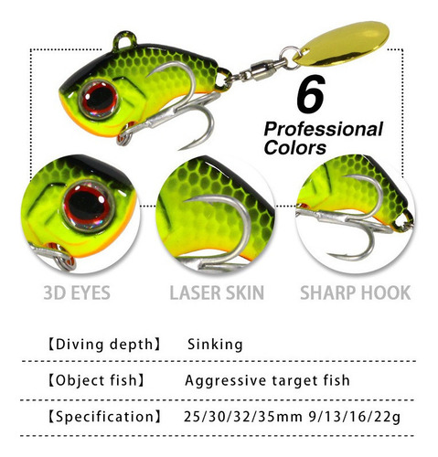 6pc 13g Metal Vib Isca De Pesca Isca Spinner Afundando Giran