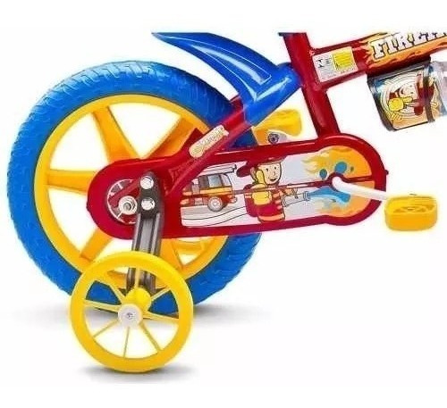 Bicicleta de passeio/urbana infantil Nathor Fireman aro 12 freio tambor cor vermelho/azul/amarelo com rodas de treinamento