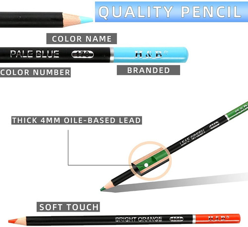 Imagen 2 de 8 de Set De 180 Lapices Profesionales Para Dibujo H & B + Estuche