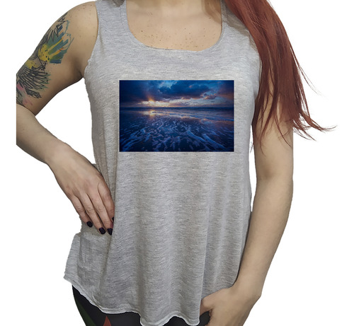 Musculosa Ac Dama Mar Atardeceder Amanecer Olas Orilla