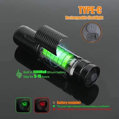Mini Linterna Led, Linterna De Emergencia Con Carga Usb, 3 M