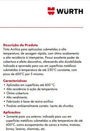 Imagem 4 de 8 de Spray Preto Fosco Alta Temperatura Até 600 ºc - Wurth