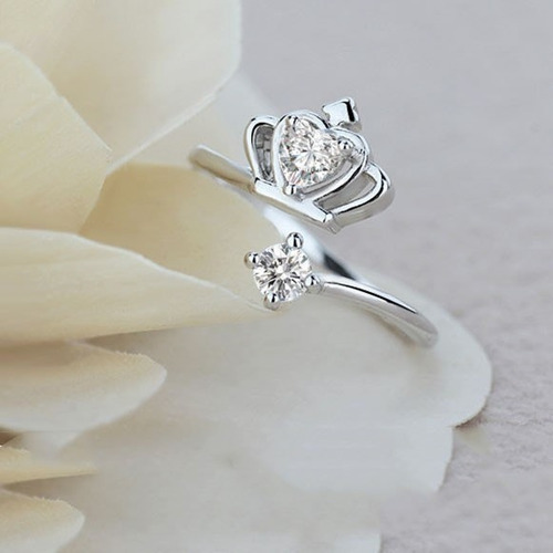 F Anillo Corona Con Circon Baño Plata / Todojoyas