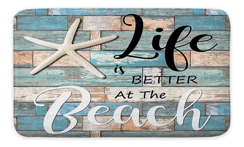 Jawo Beach Bath Mat Para Baño, Rústico Vintage Wood Ocean Qu