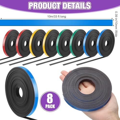 8 Rollos De Cinta Magnética En Rollo De Tiras Delgadas, 0.39