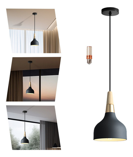 Lámpara Colgante Decorativa Moderna Ajustable Con Bombillas Color Negro