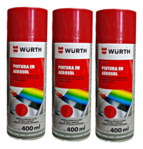 Set 03un Pintura Esmalte Spray Wurth Rojo Trafico Ral 3020