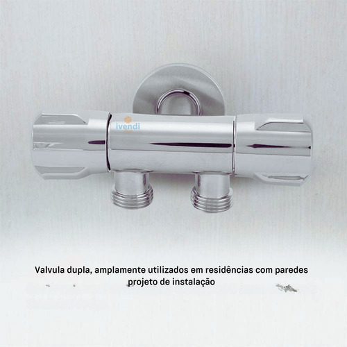 Kit Valvula Registro Duplo + Ducha Higienica + Engate 60cm Cor Prateado