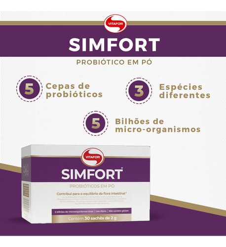 Simfort 30 Sachês Probiótico Da Vitafor - Floral Intestinal