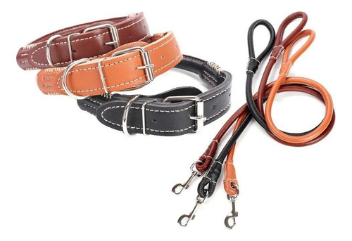 Juego De Collar Y Correa For Perro De Piel Sintética,