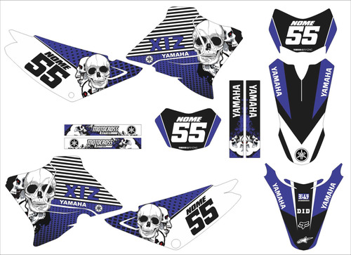 Kit Adesivo Moto Cross Trilha Yh Xtz 125 Caveira Azul Lm335