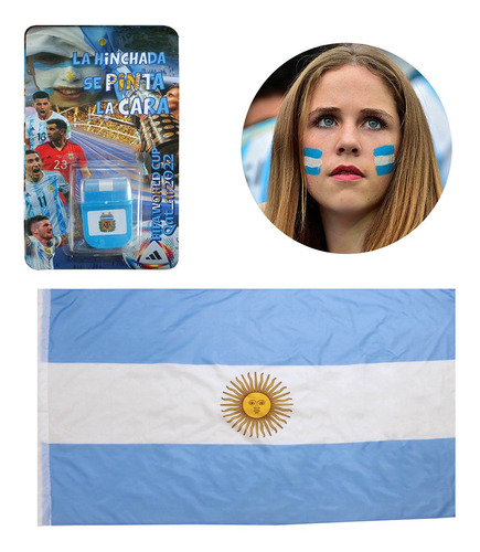 Combo Bandera Argentina Mundial Qatar 2022 + Pintura De Cara