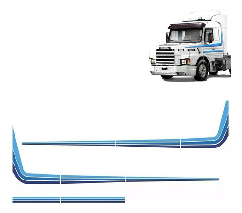 Kit Faixas Adesivas Azul Para Caminhão Scania 113 Modelo 94