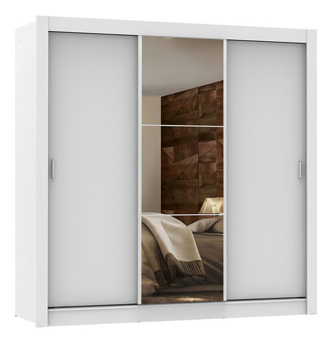 Ropero Closet Madesa Lyon Plus 3 Puertas 1 Con Espejos B/n Color Blanco