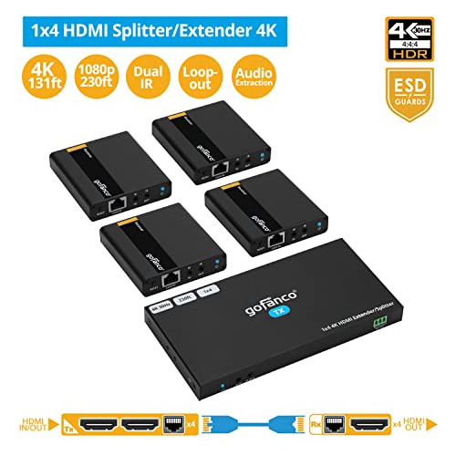 Extensor Hdmi Gofanco, 1x4, Cat6/7, Hasta 4 K/30 H