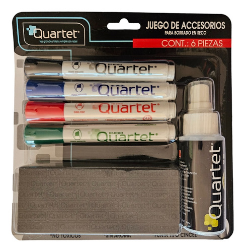 Juego 4 Marcadores Para Pizarrón + Borrador + Spray. Quartet
