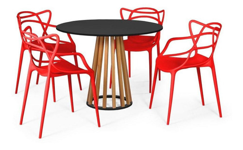 Mesa De Jantar Preta 100cm Talia + 4 Cadeiras Allegra Cor Vermelho