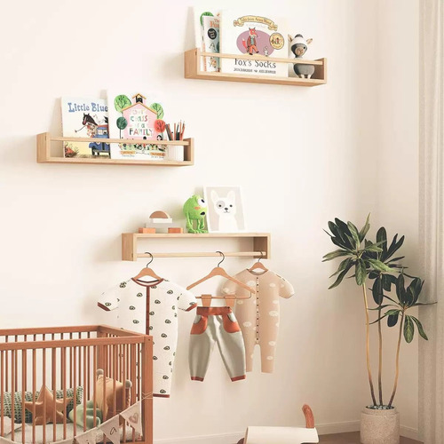 Repisas Flotantes De Madera Infantil Multifuncional Set De 3 Natural